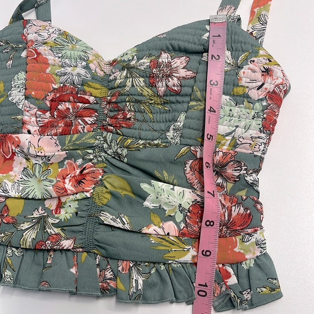 NWT xsmall floral print crop top sweetheart neckline quilted tank top ruched - Picture 6 of 11